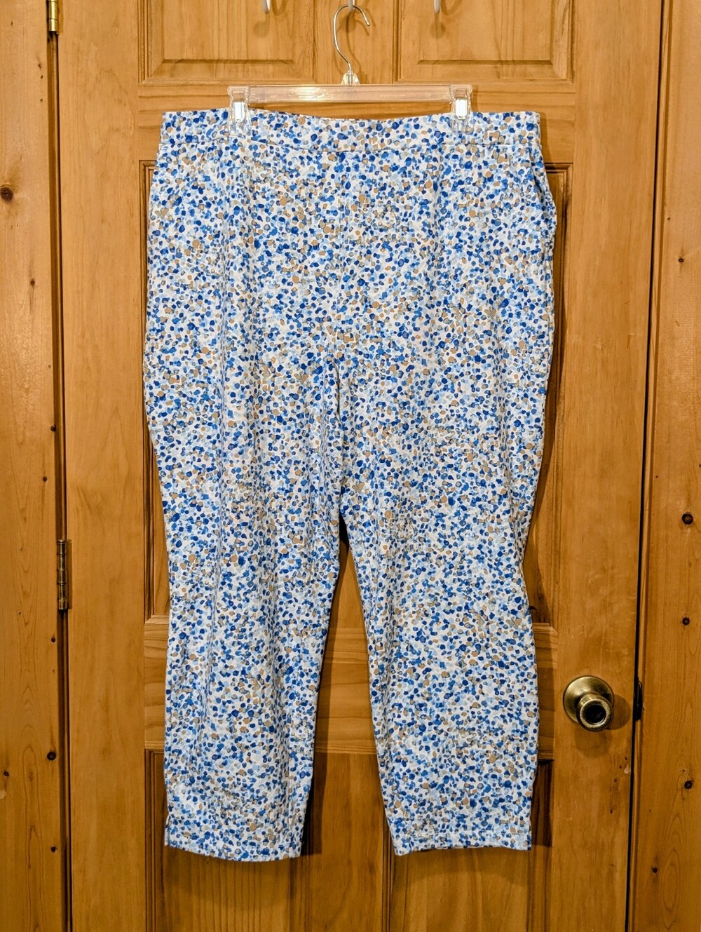 Susan Graver Weekend Premium Stretch Pants 1XP Wide Leg Cropped Pull On Confetti
